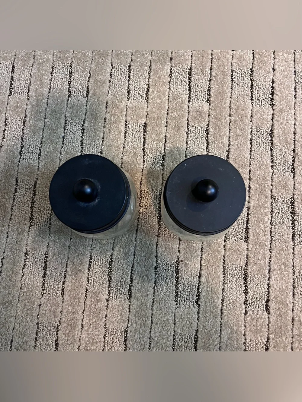 Clear Glass Jar Pair with Black Lid Knobs 4oz